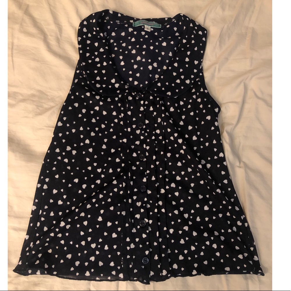 Blue Top with White Heart Print